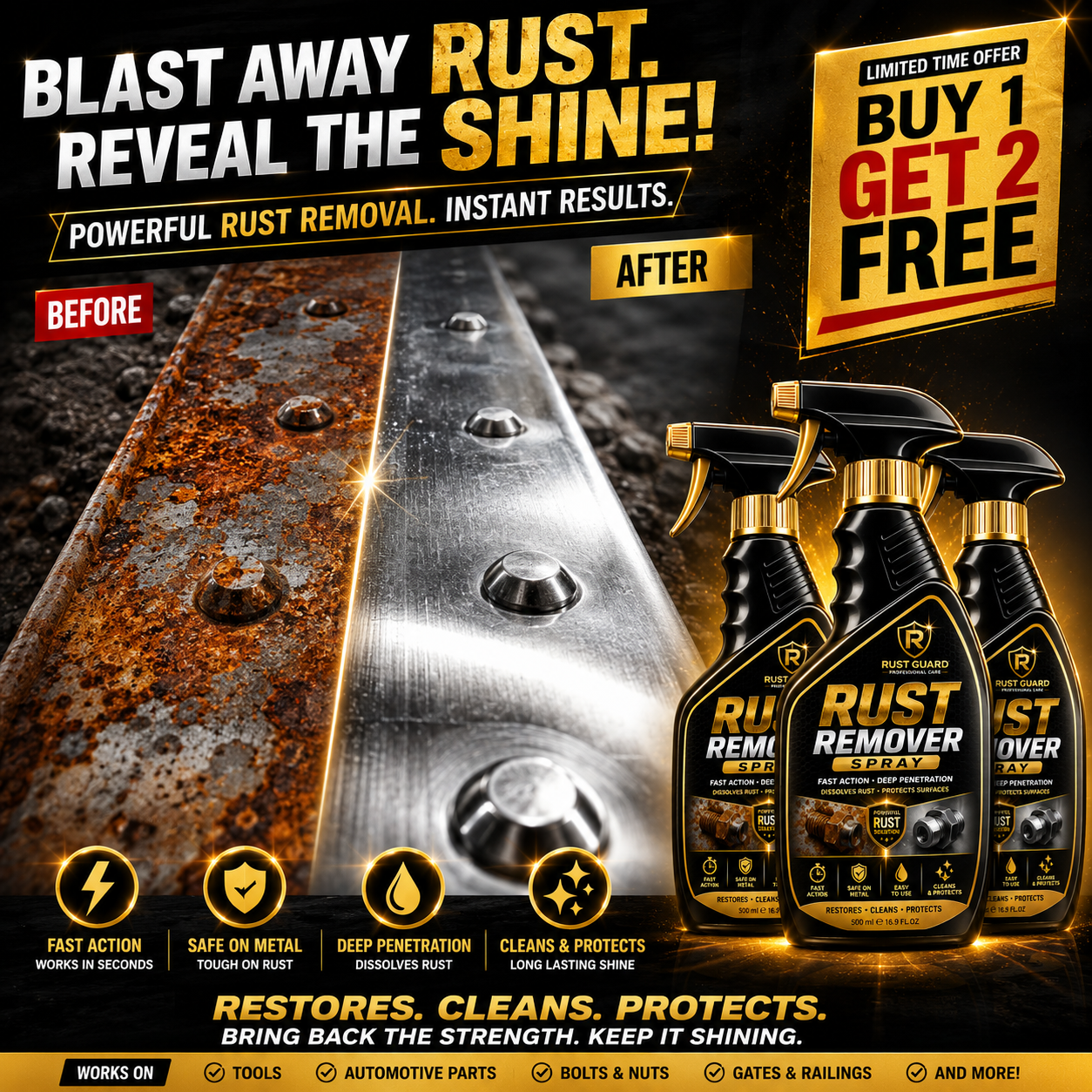 🔥RUST REMOVER SPRAY🔥⚡BUY 1 GET 2 FREE🔥