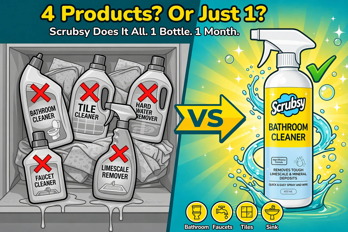 Scrubbly All-in-1 Bathroom Cleaner (400ml + 400ml FREE)