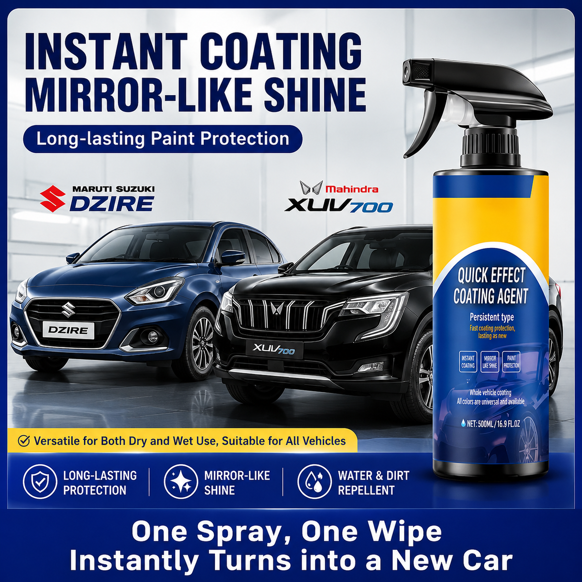 Advanced Car Quick-Acting Coating Agent Spray Kit 🚗✨ | Instant Mirror Shine & Protective Coating | BUY 1 GET 1 FREE | 500ML Each Bottle