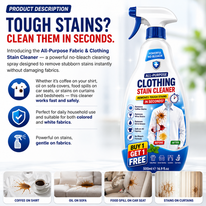Powerful All Textile Cleaner For All Color Fabric Stain Remover Spray BUY 1 GET 1 FREE